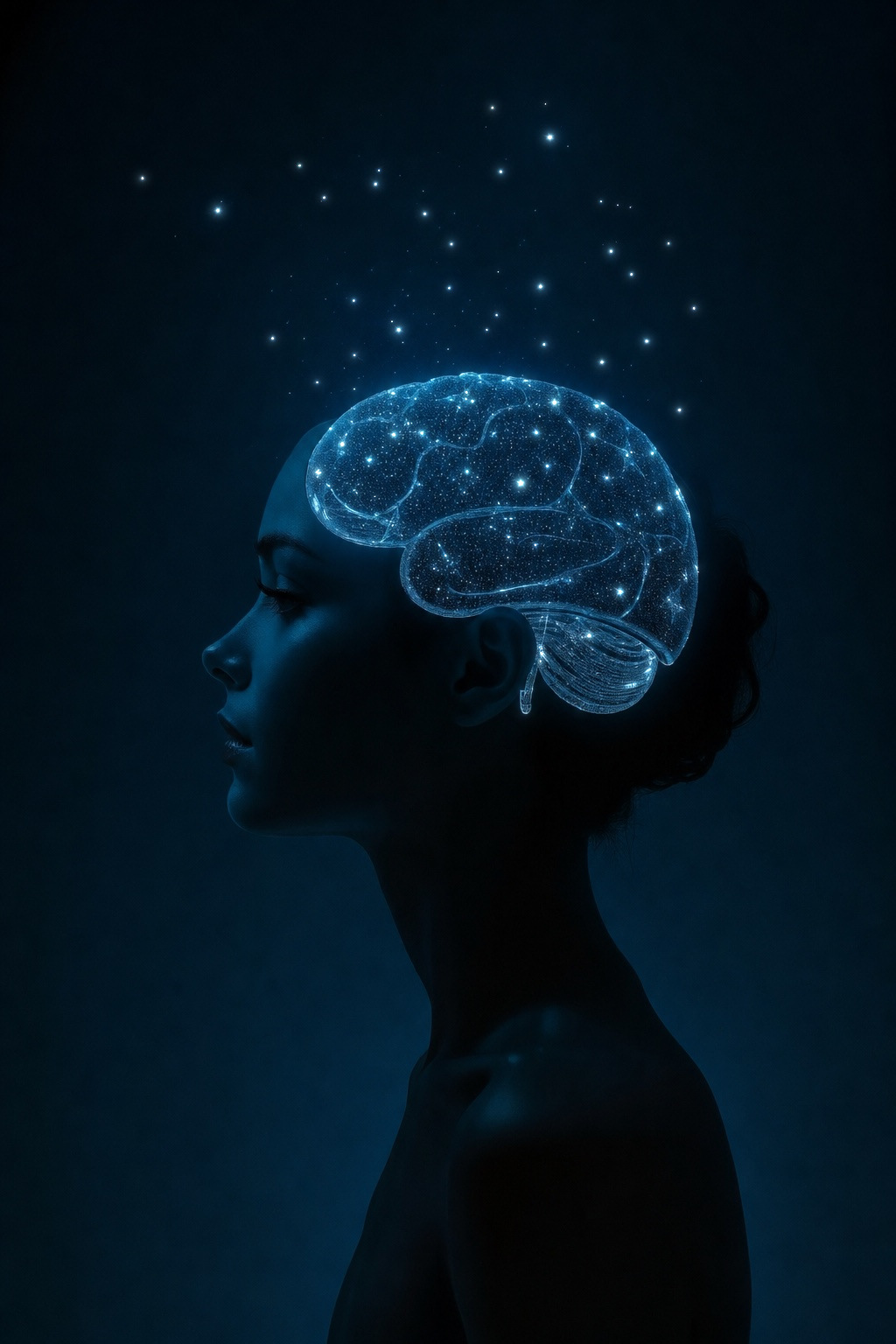 The practice owner's starry-mind artwork with a profile and constellation of stars
